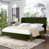 Modern Wavy Velvet Upholstered King Bed Frame