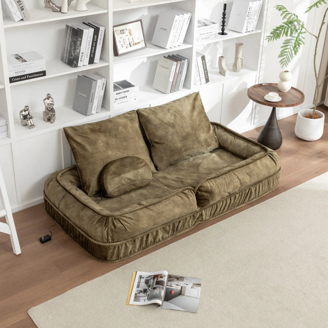 Adjustable Velvet Upholstered Floor Sofa With Massage Pillow - Omega Lifestyles