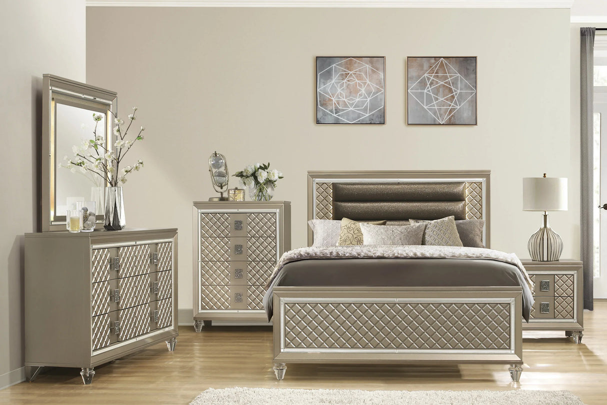 Champagne Finish Wood Chest Of 4 Drawers Bedroom Furniture - Omega Lifestyles