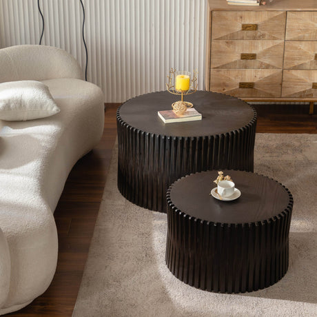 2-Piece Vintage Solid Wood Round Coffee Table Set - Sleep Galleria
