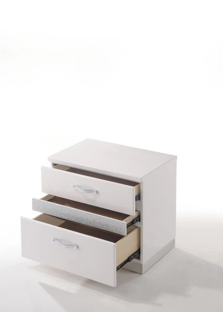 Modern White Synthetic Wood Nightstand With Jewelry Drawer - Omega Lifestyles