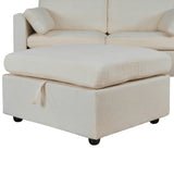 Beige Chenille 3-Seat Sofa With Hardware Feet - Omega Lifestyles