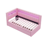 Twin Pink Upholstered Platform Bed Frame With USB Ports And LED - Omega Lifestyles