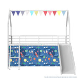 Twin Metal Junior House Loft Bed With Slide And Curtain Set - Omega Lifestyles