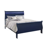 Full Blue Solid Wood Sleigh Bed With LED Headboard - Omega Lifestyles
