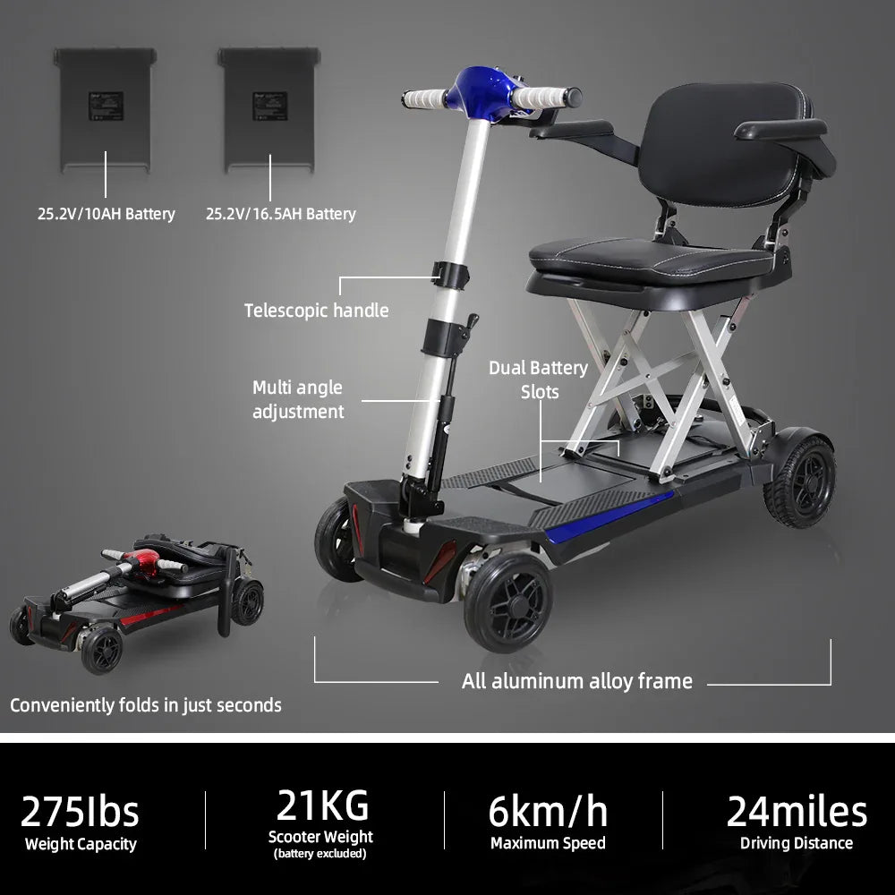 Foldable 4-Wheel Mobility Scooter With 16.5Ah Battery - Omega Lifestyles