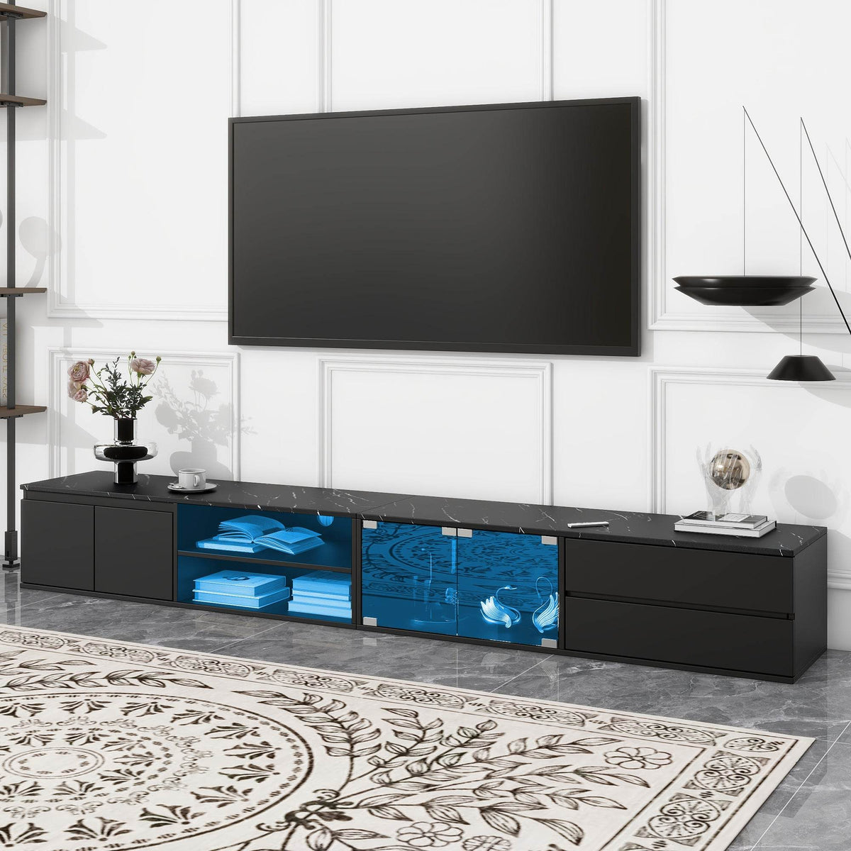Modern APP Controlled LED Black Marble TV Stand - Sleep Galleria