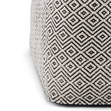 Black Patterned Upholstered Fabric Square Pouf Seating Stool - Omega Lifestyles