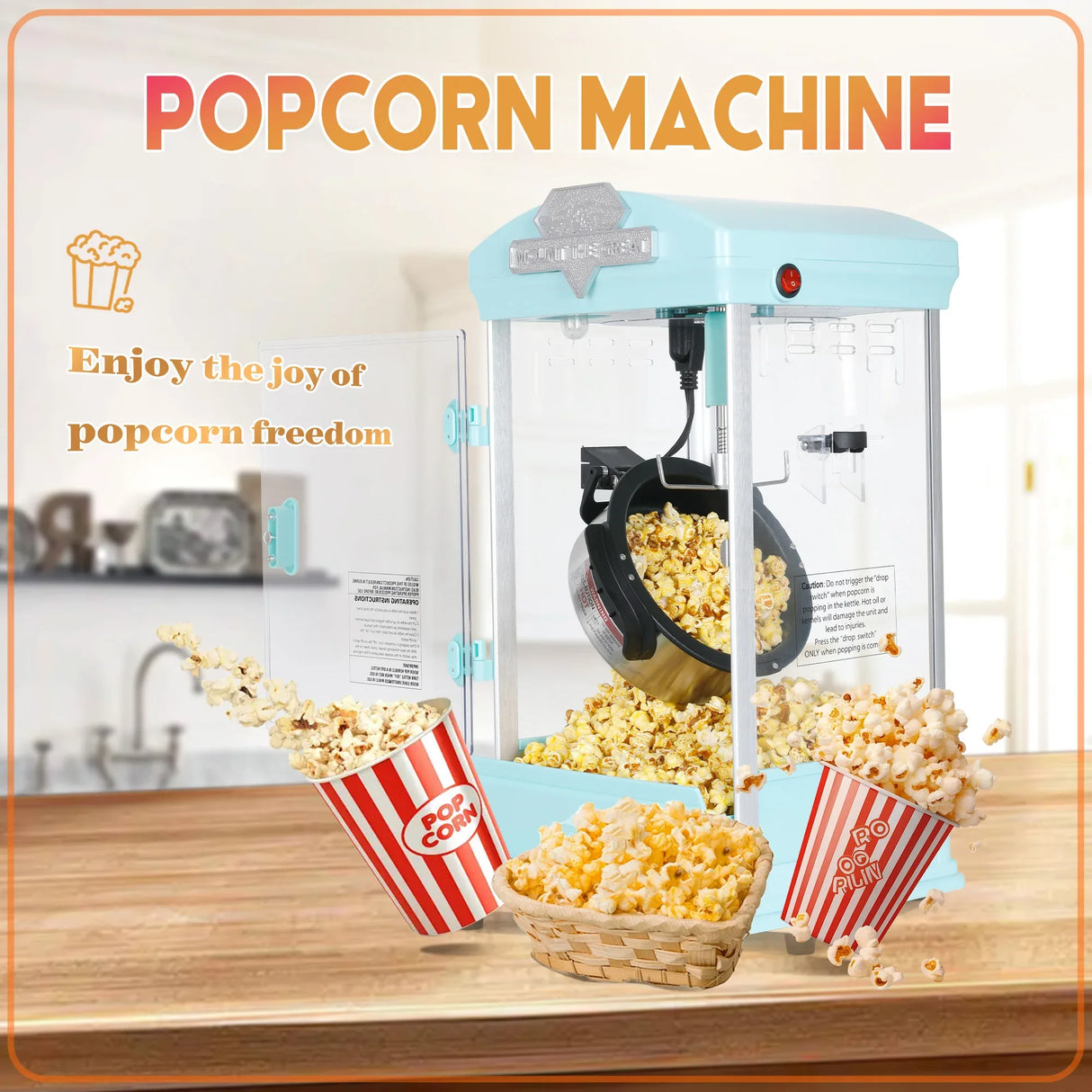 8-Ounce Stainless Steel Kettle Countertop Popcorn Maker - Omega Lifestyles