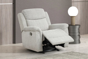 Contemporary Light Gray Fabric Manual Glider Recliner - Omega Lifestyles