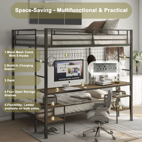 Full Over Twin Metal Bunk Bed With Desk Charging Station - Omega Lifestyles