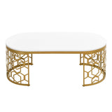 Modern Oval White MDF Gold Metal Coffee Table - Sleep Galleria