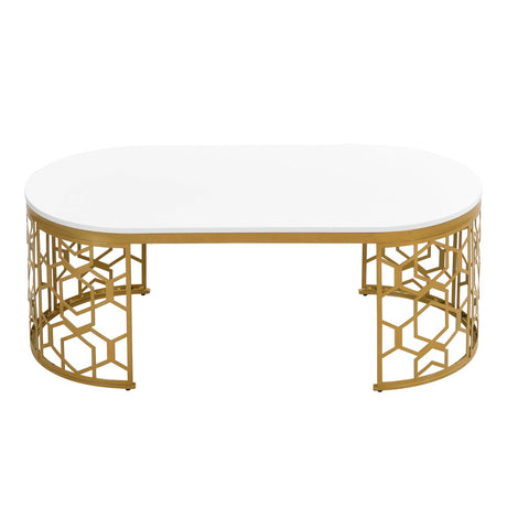 Modern Oval White MDF Gold Metal Coffee Table - Sleep Galleria