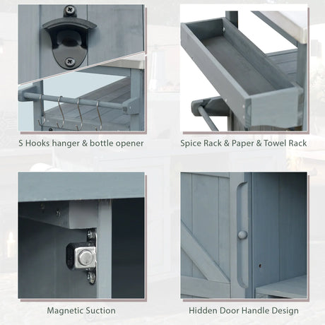 Farmhouse Solid Fir Wood Outdoor Kitchen Island Cart - Omega Lifestyles