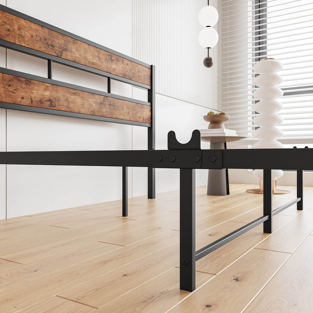 Full Full-Size Industrial Metal And Wood Platform Bed Frame - Omega Lifestyles