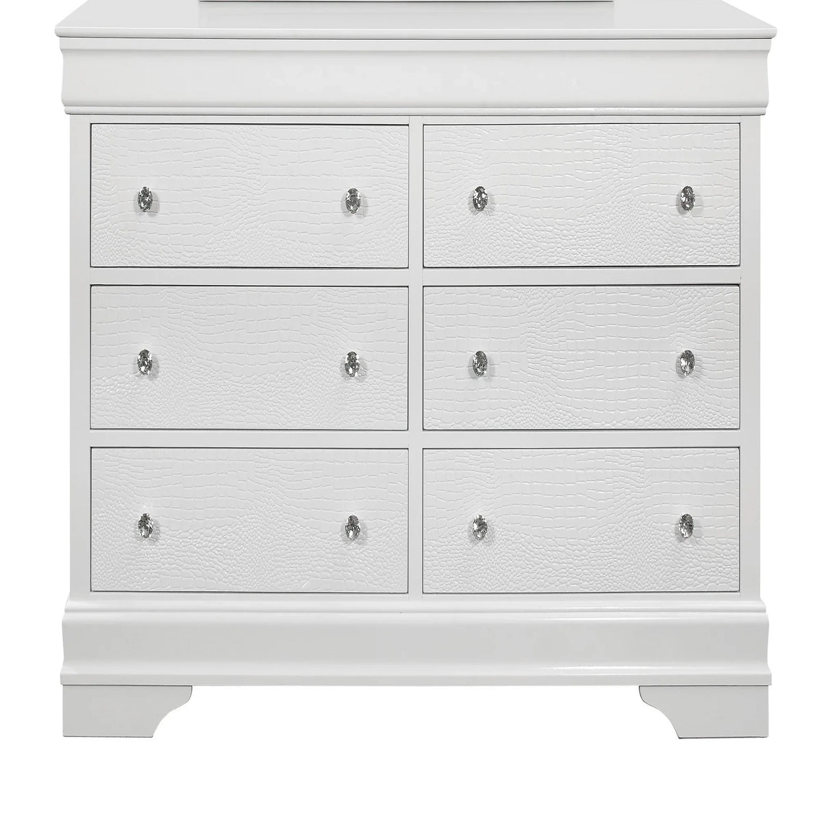 Modern White Solid Wood MDF Dresser With Crystal Hardware - Omega Lifestyles