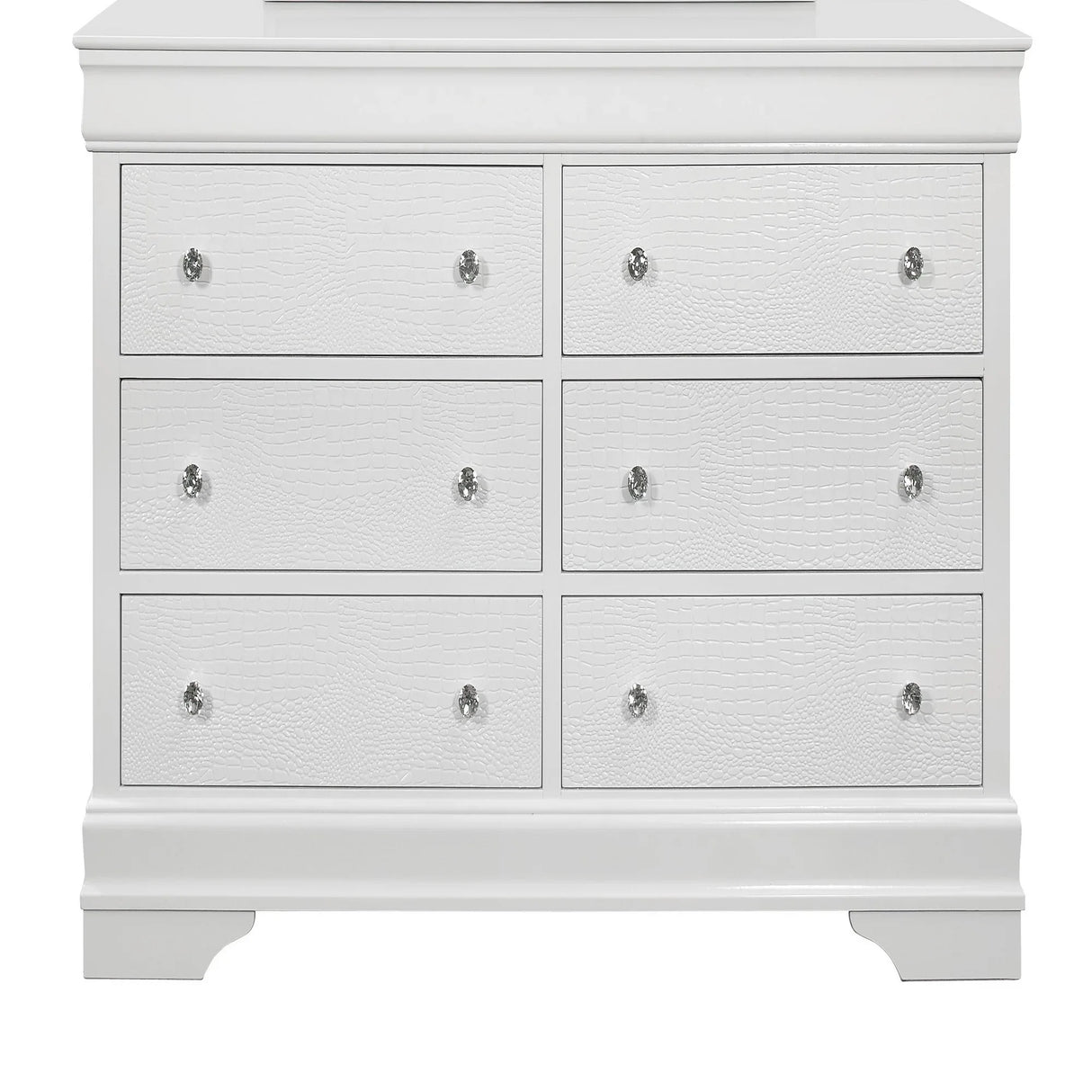 Modern White Solid Wood MDF Dresser With Crystal Hardware - Omega Lifestyles