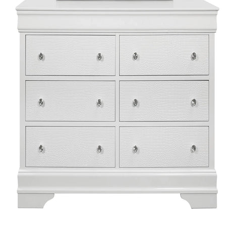 Modern White Solid Wood MDF Dresser With Crystal Hardware - Omega Lifestyles