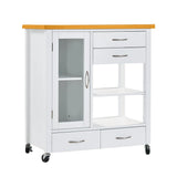 White Rolling Kitchen Island Cart With Drawers And Wheels - Omega Lifestyles
