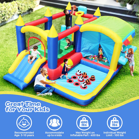 7-in-1 Inflatable Bounce House With Ball Pit Obstacles - Omega Lifestyles