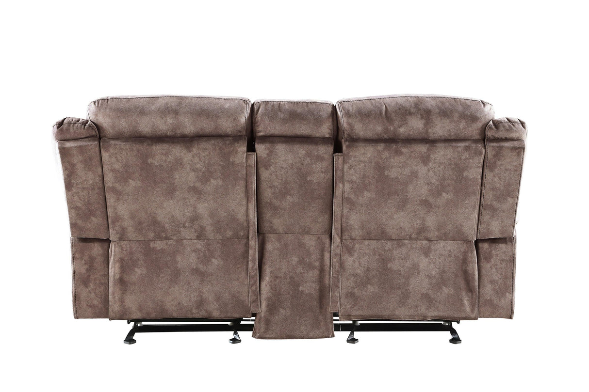 Chocolate Velvet Recliner Loveseat With USB Port Console - Omega Lifestyles