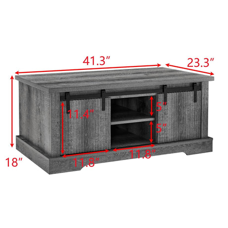 Rustic Grey MDF Sliding Barn Door Coffee Table - Omega Lifestyles