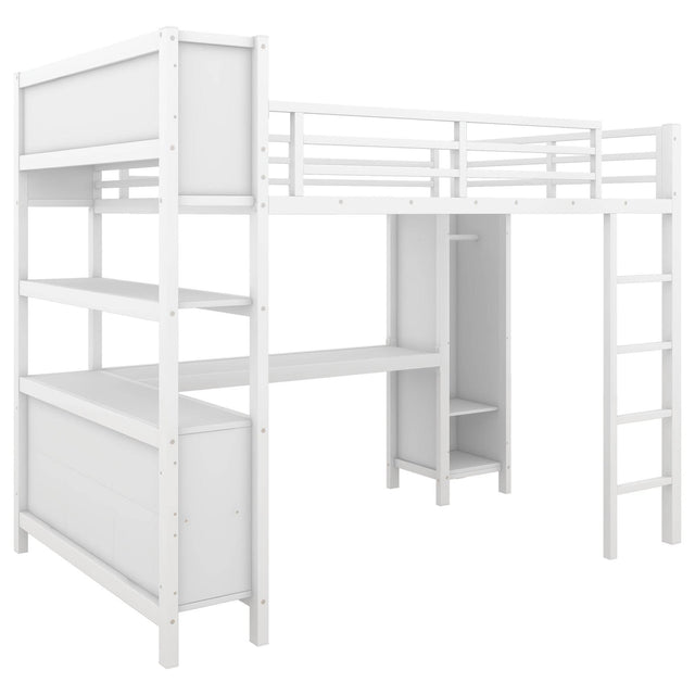 Full Metal Loft Bed With Wardrobe And L-Shaped Desk - Omega Lifestyles