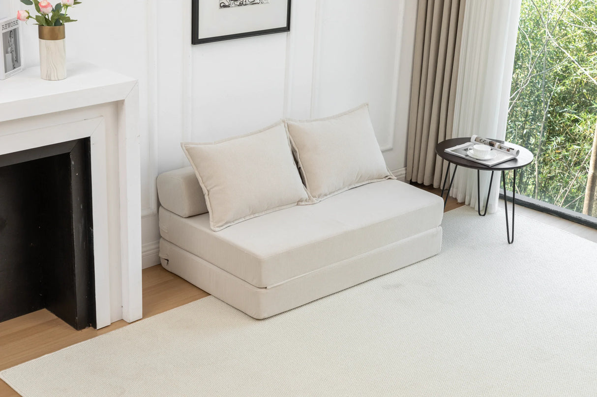 Foldable Corduroy Convertible Sofa Bed With Lumbar Pillow - Omega Lifestyles