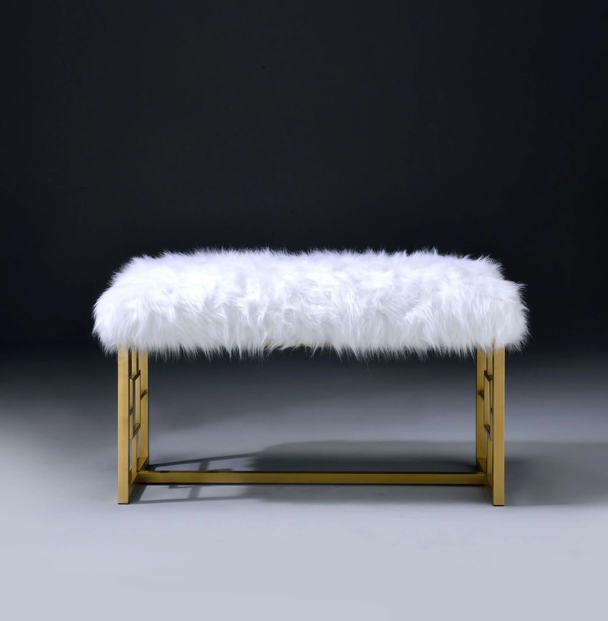 White Faux Fur Upholstered Metal Armless Lounge Bench - Omega Lifestyles