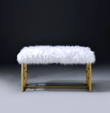 White Faux Fur Upholstered Metal Armless Lounge Bench - Omega Lifestyles