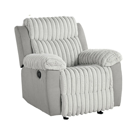 Transitional Gray Manual Glider Recliner With Two-Tone Design - Omega Lifestyles