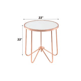 Frosted Glass Rose Gold Finish Round End Table - Omega Lifestyles