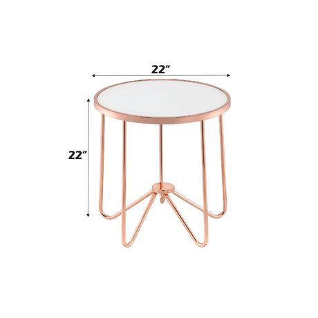 Frosted Glass Rose Gold Finish Round End Table - Omega Lifestyles