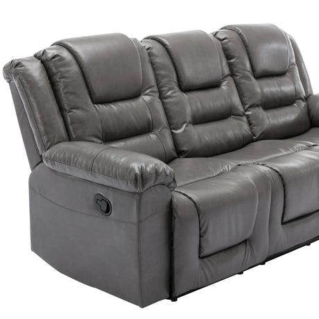Grey Manual PU Upholstered Home Theater Recliner Chair Set - Omega Lifestyles