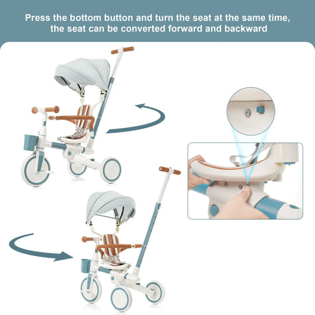 7-in-1 Multifunctional Adjustable Push Rod Toddler Tricycle - Omega Lifestyles