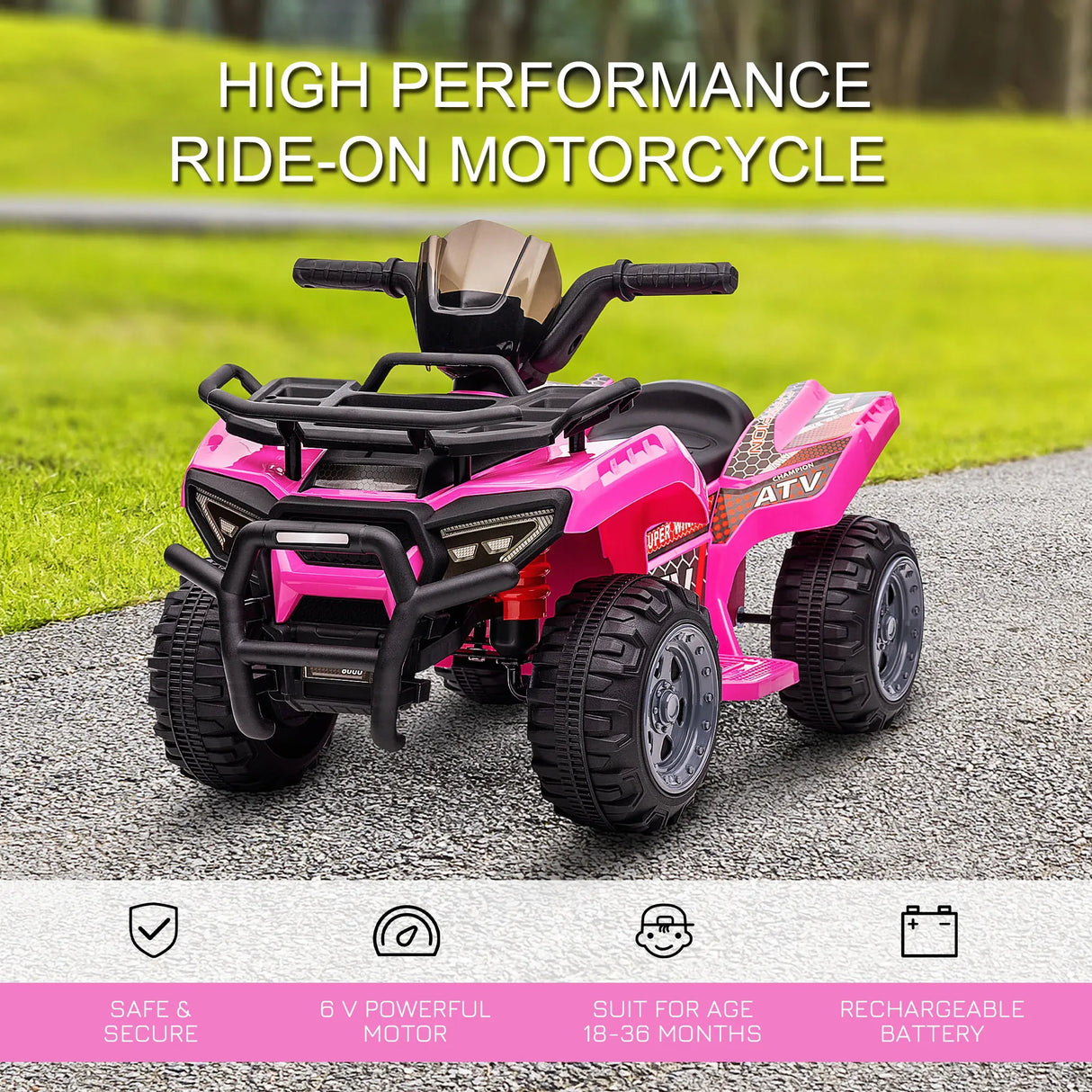 Kids Electric 6V Pink Four Wheeler Ride-On Toy - Omega Lifestyles