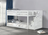 Transitional White Solid Pine Low Twin Over Twin Bunk Bed - Omega Lifestyles