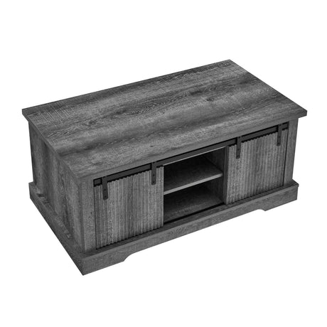 Rustic Grey MDF Sliding Barn Door Coffee Table - Omega Lifestyles
