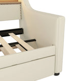 Twin PU Leather Daybed With Trundle Charging Station LED Light - Omega Lifestyles