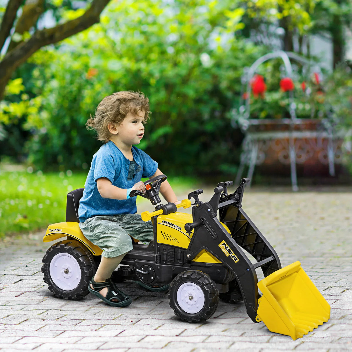 Kids Manual Pedal Ride-On Excavator With Front Loader Digger - Omega Lifestyles