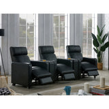 Warren Black Upholstered Three-Seat Home Theater Recliner Set - Omega Lifestyles