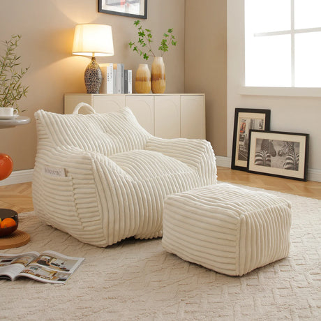 Giant Corduroy Bean Bag Chair With Armrests Footstool - Omega Lifestyles