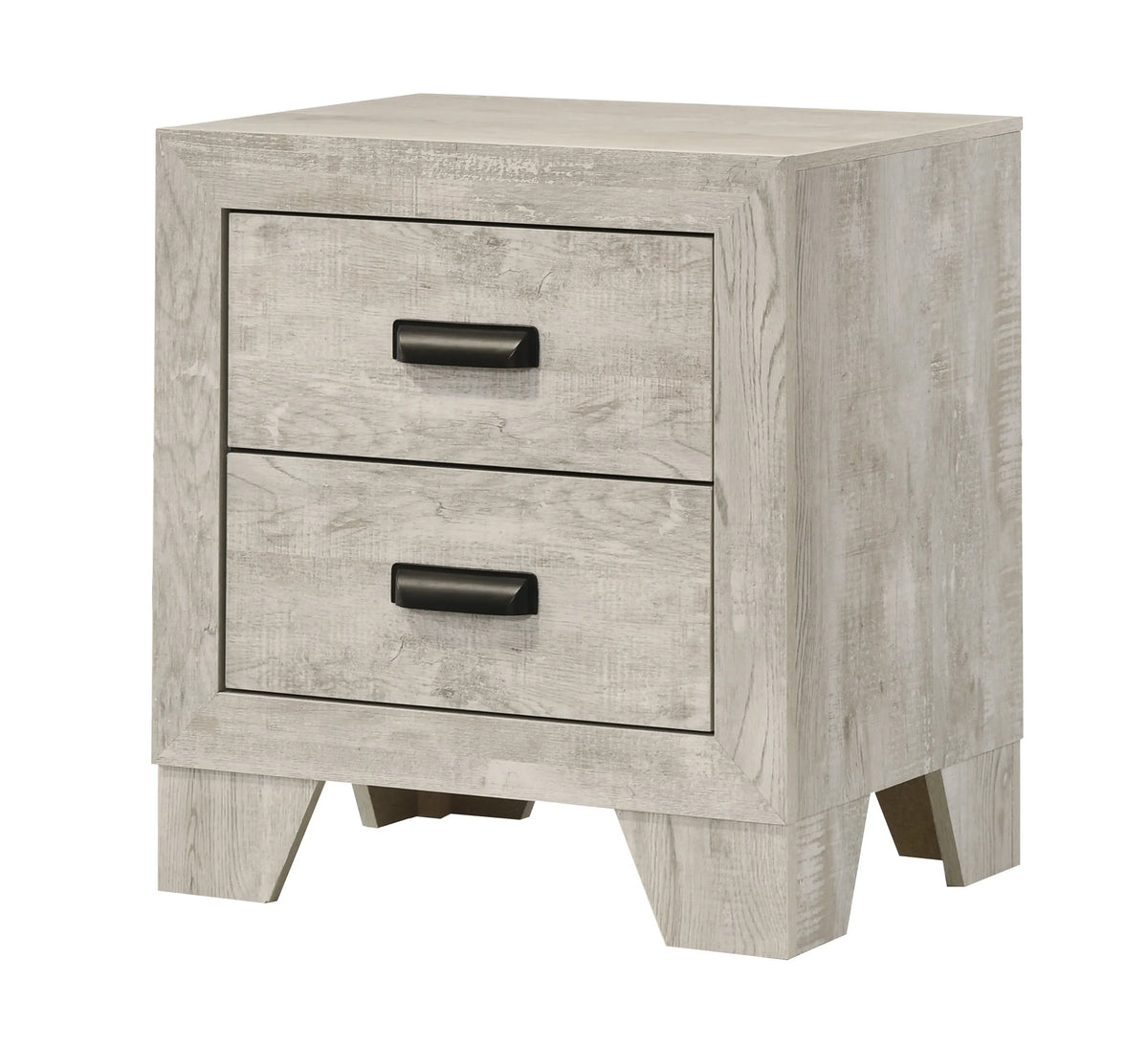 Transitional Whitewashed Wood 2-Drawer Bedside Cabinet - Omega Lifestyles