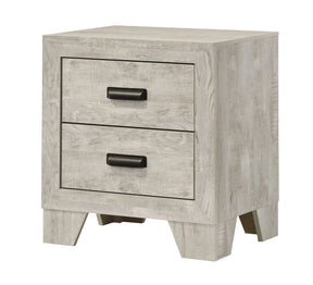 Transitional Whitewashed Wood 2-Drawer Bedside Cabinet - Omega Lifestyles