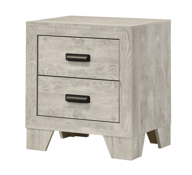 Transitional Whitewashed Wood 2-Drawer Bedside Cabinet - Omega Lifestyles