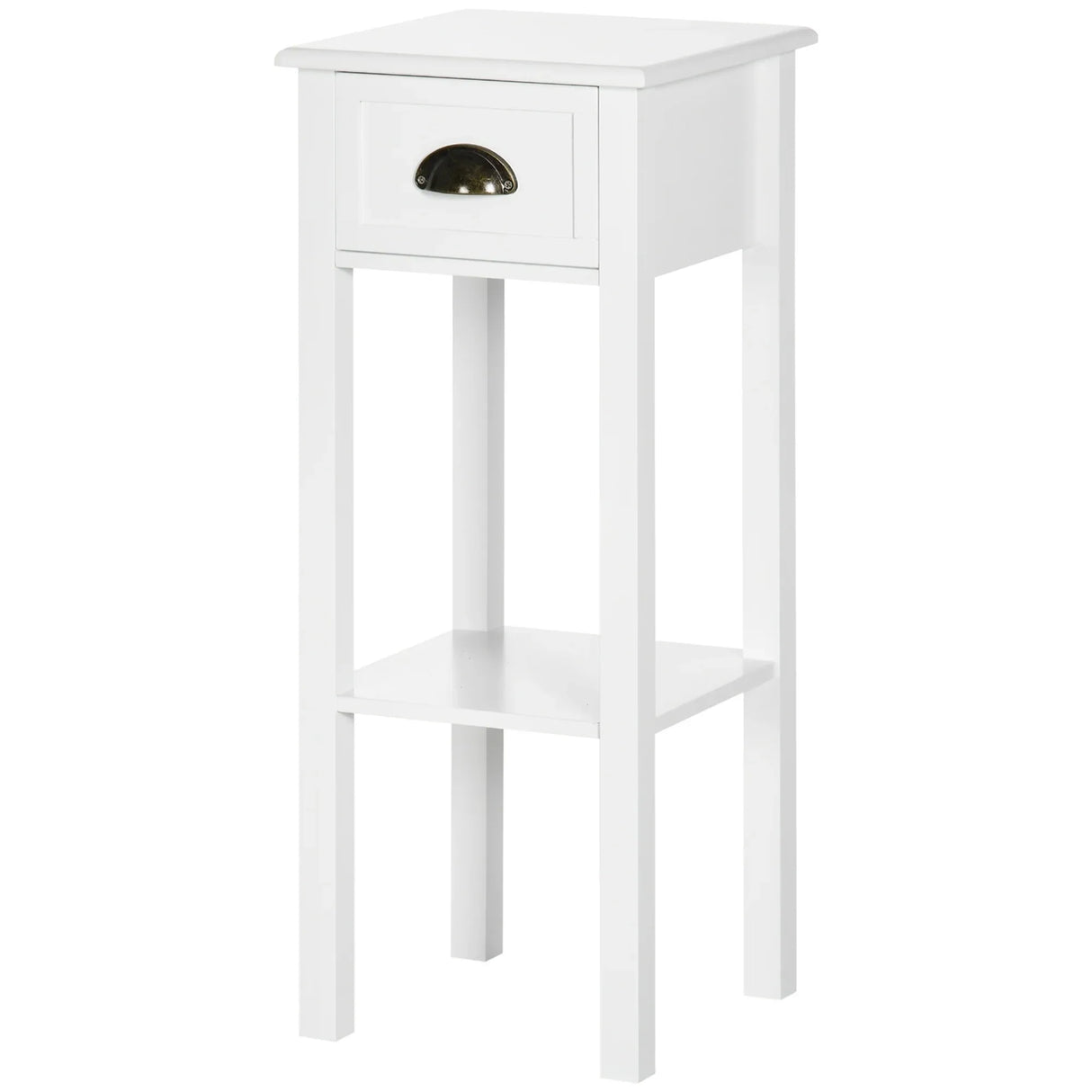 White MDF 2-Tier Side Table With Drawer and Shelf - Omega Lifestyles
