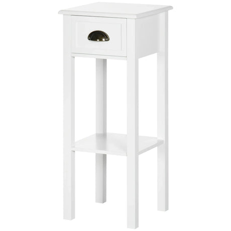 White MDF 2-Tier Side Table With Drawer and Shelf - Omega Lifestyles
