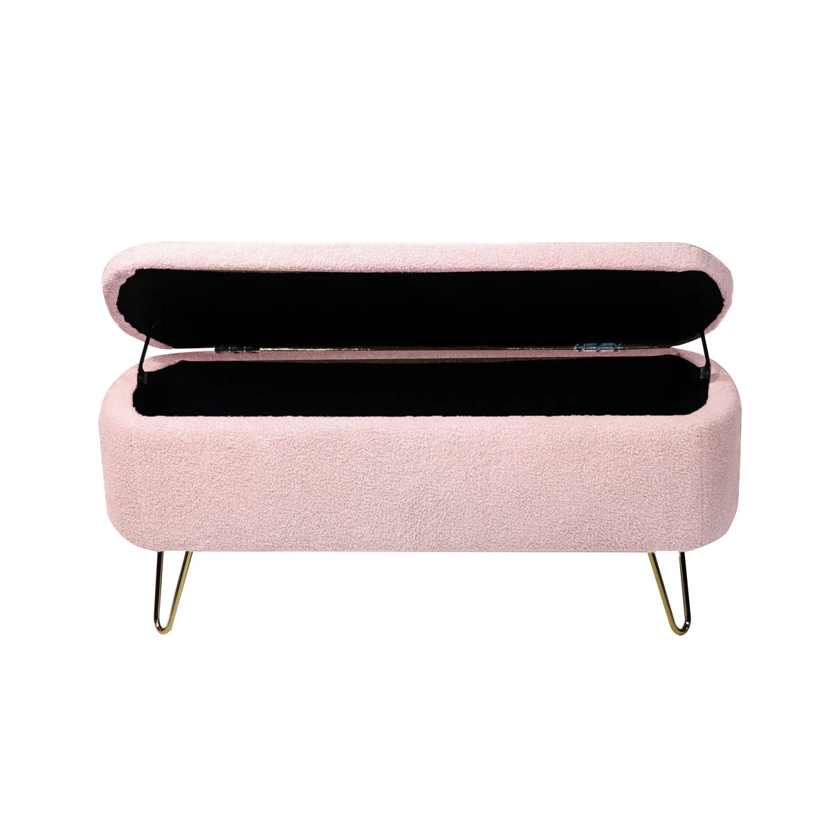 Pink Faux Fur Upholstered Storage Bench With Gold Legs - Omega Lifestyles