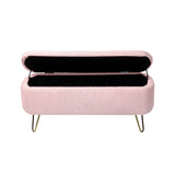 Pink Faux Fur Upholstered Storage Bench With Gold Legs - Omega Lifestyles