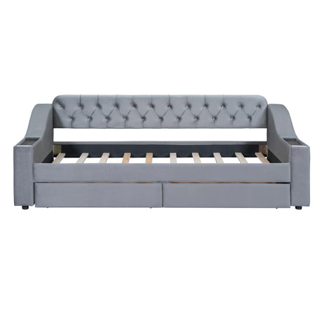 Twin Upholstered Velvet Daybed With Storage Drawers USB Ports - Omega Lifestyles